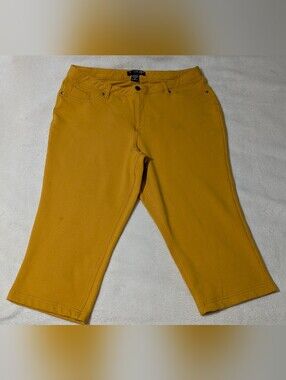 Savage Art Stretch Women's Plus Size 2X Mustard Yellow Cropped Pants Capris